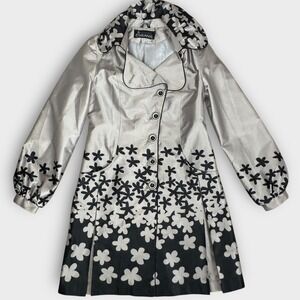 VTG GRANIS Women's Retro Mod Floral Pleated Trench Coat Jacket Check Measurement